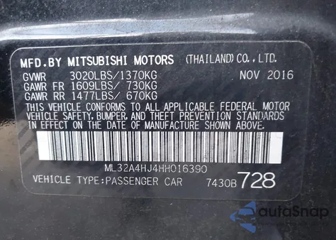 2017 Mitsubishi Mirage Se из США, поврежденный, VIN ML32A4HJ4HH016390